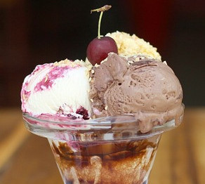 National-Ice-Cream-Day-A-Day-of-Frozen-Delights-image 4 3 scoops of ice cream in glass dish with fresh cherry on top frosted fusions