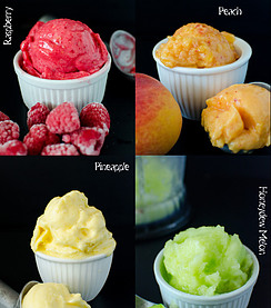 Sorbet - a lighter alternative to ice cream image 2 jpeg 4 different flavoured sorbets each with fresh fruit black background frosted fusions
