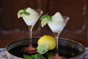 How-to-make-Delicious-Indulgent-Homemade-Ice-Cream-Image-11-two-margeritas-with-a-lemon-and-lime-on-a-silver-tray-frosted-fusions