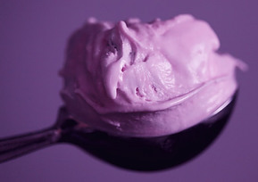 Lavender & Honey Ice Cream: A Unique and Fragrant Fusion image 4 jpeg spoon of lavender ice cream on black spoon, purple background frosted fusions