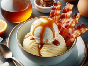 Bacon-Maple-Syrup-Homemade-Ice-Cream-updated-feb25-image-1-vanilla-ice-cream-with-caramel-seauce-drizzled-over-the-top-with-piece-of-bacon-and-maple-syrup-frosted-fusions