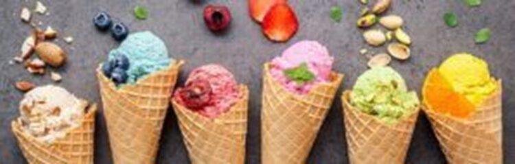 Gelato-Delights-How-to-make-Irresistible-Homemade-Gelato-with-Ease-Featured-image-632x2000w-six-cones-with-gelato-scoops-with-corresponding-fruit-pieces-black-background-frosted-fusions