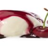 Homemade-Cherry-Amaretto-Ice-Cream-featured-image-200x600w-single-scoop-of-ice-cream-drizzled-with-cherry-coulis-and-2-fresh-cherries-with-stalks-white-background-frosted-fusions