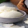 Homemade-Coconut-Ice-Cream-Recipe-featured-image-200x600w-dish-of-coconut-ice-cream-with-coconut-shavings-and-half-a-coconut-to-the-side-frosted-fusions