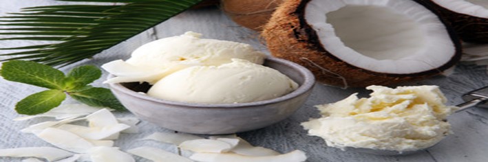 Homemade-Coconut-Ice-Cream-Recipe-featured-image-200x600w-dish-of-coconut-ice-cream-with-coconut-shavings-and-half-a-coconut-to-the-side-frosted-fusions