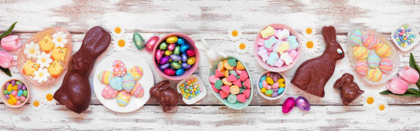 easter-sundae-fundae-homemade-ice-cream-ideas-for-easter-image-15 Chocolate Easter Bunnmies mini eggs and Sundae ingredients laid out-frosted-fusions