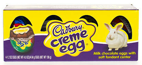 Homemade Cadbury Egg Ice Cream Recipe image 1 box of cadbury cream eggs with bunny on the front frosted fusions