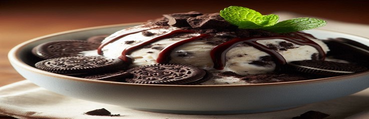 An Irresistibly Easy Homemade Oreo Ice Cream Recipe featured image 632x1950w A bowl of oreo chip ice cream with oreo cookies drizzled with chocolate fudge sauce and fresh green mint leaves frosted fusions