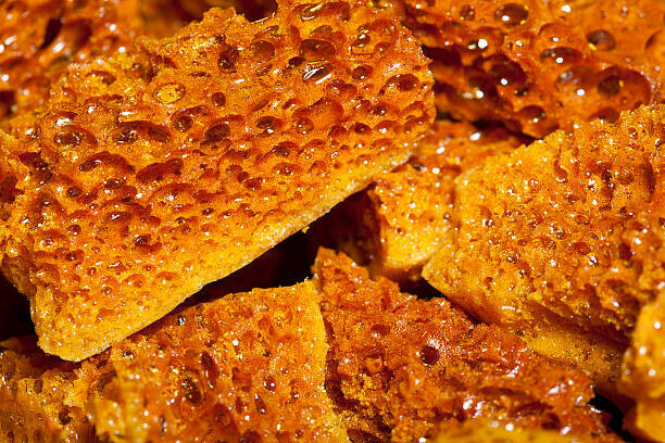 Homemade Honeycomb Ice Cream A Sweet Treat For All Ages image one close up of shards of golden honeycomb frosted fusions