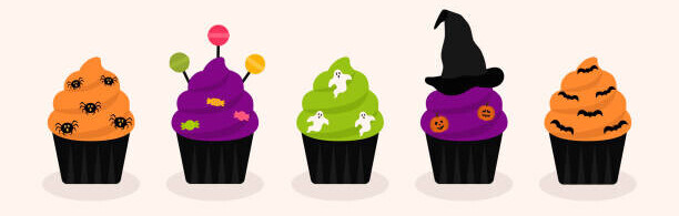 halloween-ice-cream-treats-spooky-ice-scream-recipes-for-the-occasion-image-3-five-halloween-themed-ice-creams-lined-up-decorated-with-bats-witches-hat-and-ghosts-frosted-fusions