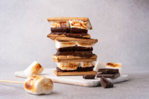 Smores-Homemade-Ice-Cream-Recipe-Ideas-image-7-stack-of-smores-with-toasted-marshmallows-and-chunks-of-chocolate-frosted-fusions