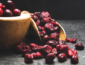 homemade-cranberry-orange-ice-cream-recipe-image-10-scoope-of-dried-cranberries-with-some-fresh-cranberries-in-a-bowl-frosted-fusions