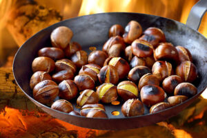 homemade-roasted-chestnut-ice-cream-recipe-featured-image-pan-of-roasted-chestnuts-frosted-fusions