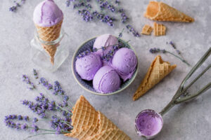 5-Health-Conscious-Homemade-Ice-Cream-Recipes-Using-Natural-Sweeteners-image-1-lavender-ice-cream-with-fresh-lavender-and-waffle-cones-Frosted-Fusions