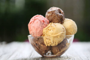 Easy-Homemade-Keto-Ice-Cream-–-A-Delicious-Low-Carb-Recipe-image-2-glass-bowl-of-different-coloured-ice-cream-scoops-Frosted-Fusions