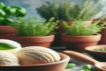 Homemade-Ice-Cream-Infused-With-Herbs-featured-image-637x1920w-bowl-of-ice-cream-garnished-with-mint-leaves-with-herbs-plants-in-background-Frosted-Fusions