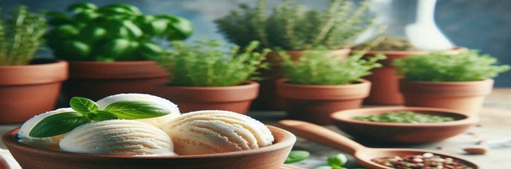 Homemade-Ice-Cream-Infused-With-Herbs-featured-image-637x1920w-bowl-of-ice-cream-garnished-with-mint-leaves-with-herbs-plants-in-background-Frosted-Fusions