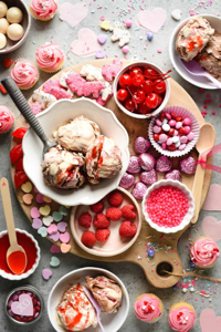 Valentines-Day-Ice-Cream-Dessert-Charcuterie-Board-Ideas-image-1-top-view-of-a-ice-cream-desserts-board-Frosted-Fusions