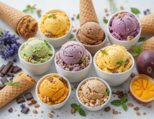 Beyond Vanilla, 13 Unique Ice Cream Flavours To Try This Summer image 1 selection of multi coloured ice creams in bowl fresh ingredients Frosted Fusions