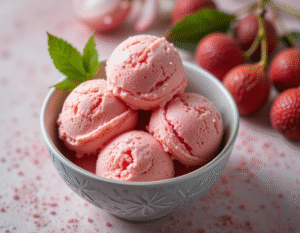 Beyond Vanilla, 13 Unique Ice Cream Flavours To Try This Summer image 2 bowl of lychee ice cream with fresh lychees to the side Frosted Fusions Beyond Vanilla, 13 Unique Ice Cream Flavours To Try This Summer image 2 bowl of lychee ice cream with fresh lychees to the side Frosted Fusions