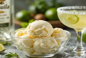Celebrate Cinco De Mayo With A Tequila Ice Cream – A Taste Of Mexico Featured image 637x1920w bowl of ice cream with a bottle of tequila limes margerita glass and chillis Frosted Fusions