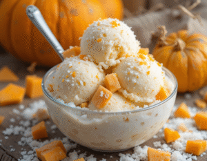 Minecraft-Inspired-Ice-Cream-Recipes-–-Scoops-From-The-Blocky-World-Image-5-Snow-Golems-coconut-and-pumpkin-ice-cream-with-fresh-pumpkins-in-the-background-Frosted-Fusions