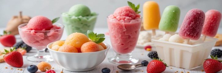 Naturally-Sweet-Sorbets-For-Summer-–-Healthy-Easy-Dessert-Ideas-Featured-Image-637x1920w-several-sorbets-and-sorbet-lollipops-with-fresh-fruits-Frosted-Fusions