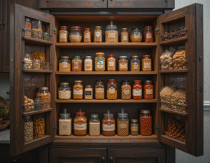 Sweet & Savoury Ice Cream – Unlikely Combos That Totally Work image 4 larder with doors open showing selection of jars packets of ingredients Frosted Fusions