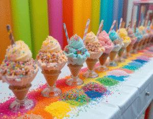 Celebrate-Pride-Month-With-Colour-Flavour-And-Ice-Cream-image-1-ice-cream-bar-of-rainbow-coloured-ice-cream-scoops-with-sprinkles-Frosted-Fusions