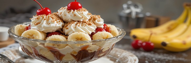 How-To-Guide To Make The Perfect Banana Split Sundae Featured Image 637x1920w banana split sundae with fresh bananas and chreries in the background Frosted Fusions