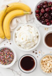 How-To-Guide To Make The Perfect Banana Split Sundae image 1 ingredients required for a banana split sundae Frosted Fusions