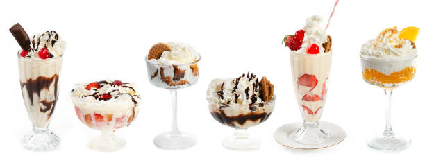 How-To-Guide To Make The Perfect Banana Split Sundae image 4 selection of classic ice cream desserts lined up white backlground Frosted Fusions