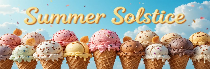 Summer-Solstice-–-Celebrate-The-Longest-Day-Of-The-Year-With-Ice-Cream-Featured-Image-637x1920w-rows-of-ice-cream-with-sunshine-filled-baclkground-and-caption-Summer-Solstice-Frosted-Fusions
