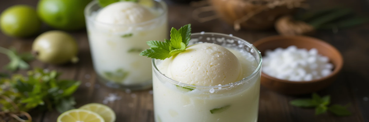 A-Dairy-Free-Coconut-Mojito-Cocktail-Sorbet-With-Mocktail-Options-Featured-Image-637x1920w-Mojito-Sorbet-in-glass-with-fresh-mint-leaves-Frosted-Fusions