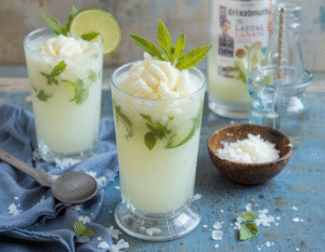 A-Dairy-Free-Coconut-Mojito-Cocktail-Sorbet-With-Mocktail-Options-image-1-Mojito-Sorbet-in-glasses-with-fresh-mint-leaves-Frosted-Fusions
