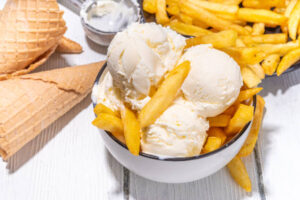 Bastille-Day-Inspired-Ice-Cream-Desserts-A-Taste-Of-France-Image-3-French-Fry-Ice-Cream-with-vanilla-scoops-french-fries-and-waffle-cones-Frosted-Fusions
